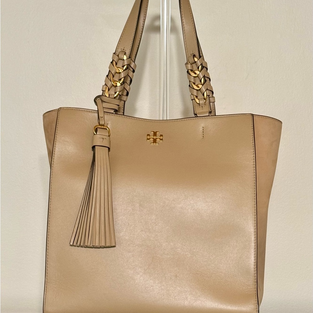 Tory Burch Tan Broke Tote in Suede & Leather